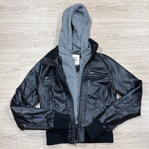 Maralyn & Me Girls Faux Leather Hooded Insulated Biker / Bomber Jacket XS